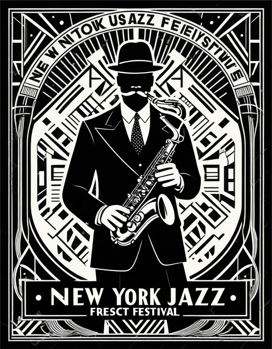 Art Deco Jazz Festival Poster with Saxophonist