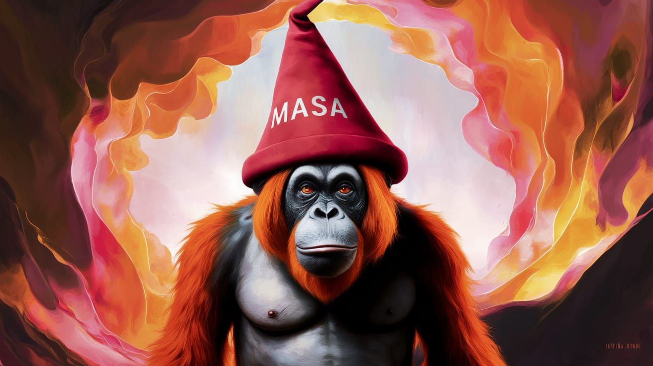 Surreal Orangutan in Vibrant Abstract Background