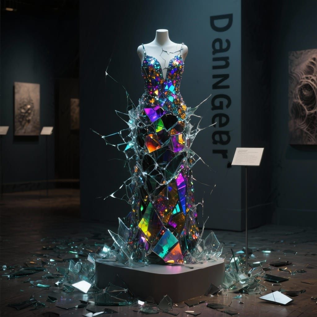 Splintering Glass Dress Exhibit: Surrealist Concept Art