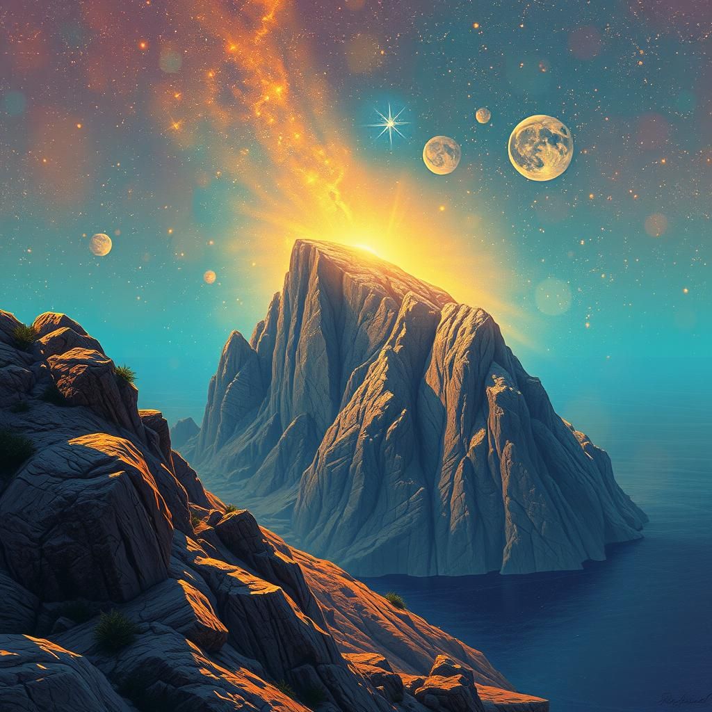 Gibraltar Rock at Golden Hour: Astral Illustration