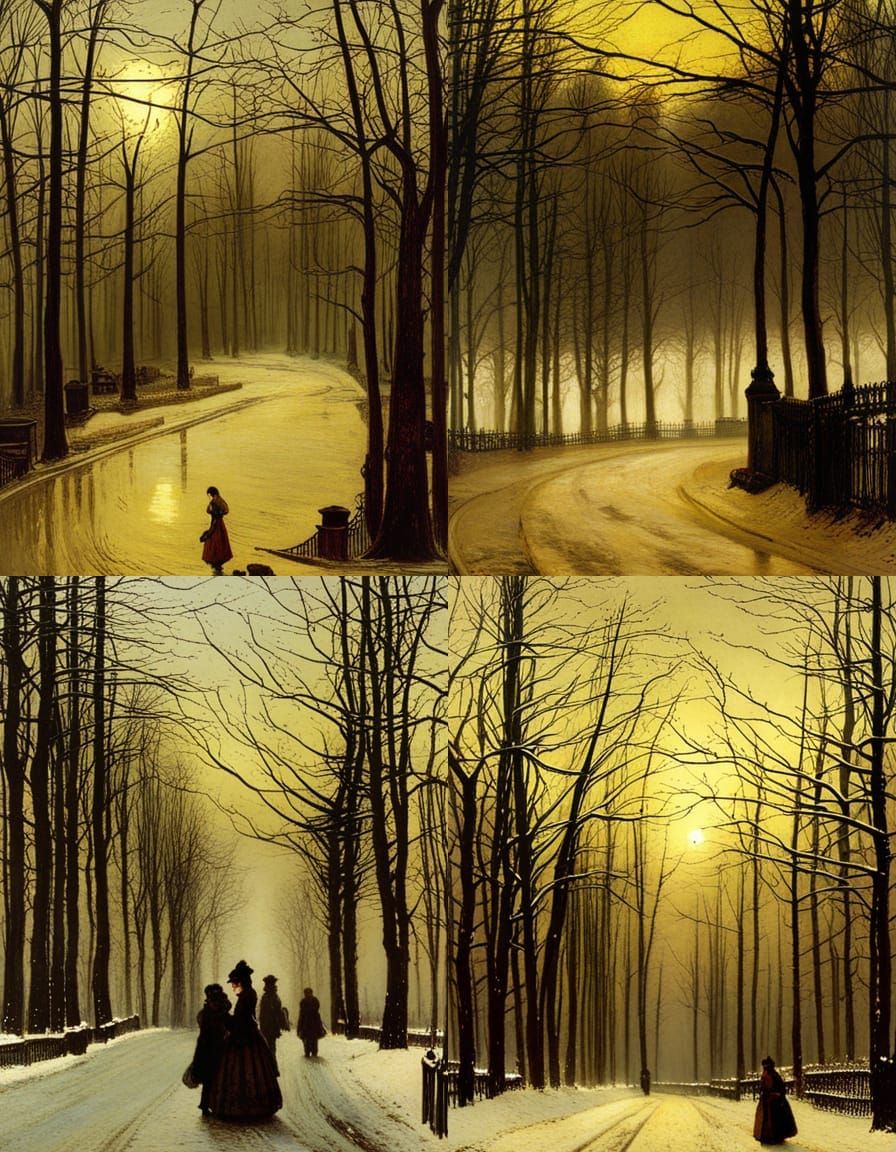 Victorian Street Scene Nocturne Painting