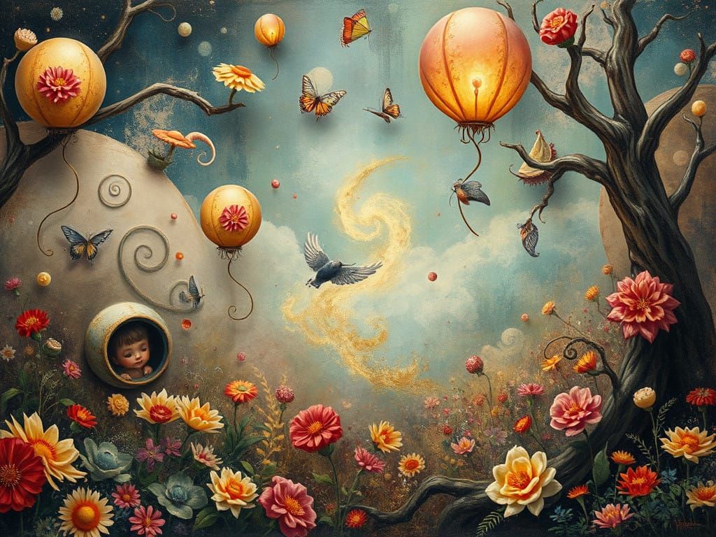 Whimsical Surreal Scene in Vibrant Dreamlike Atmosphere