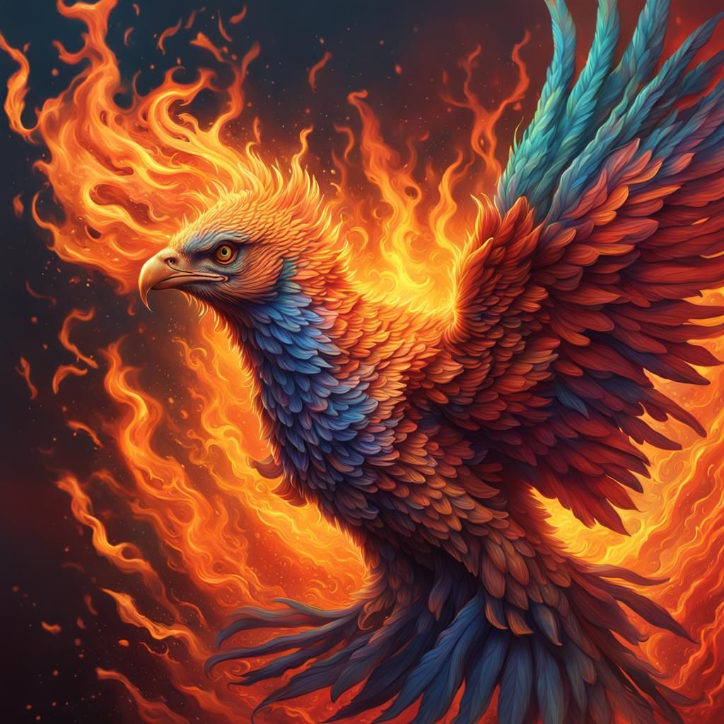 Fiery Hyperreal Phoenix in Detailed Splash Art
