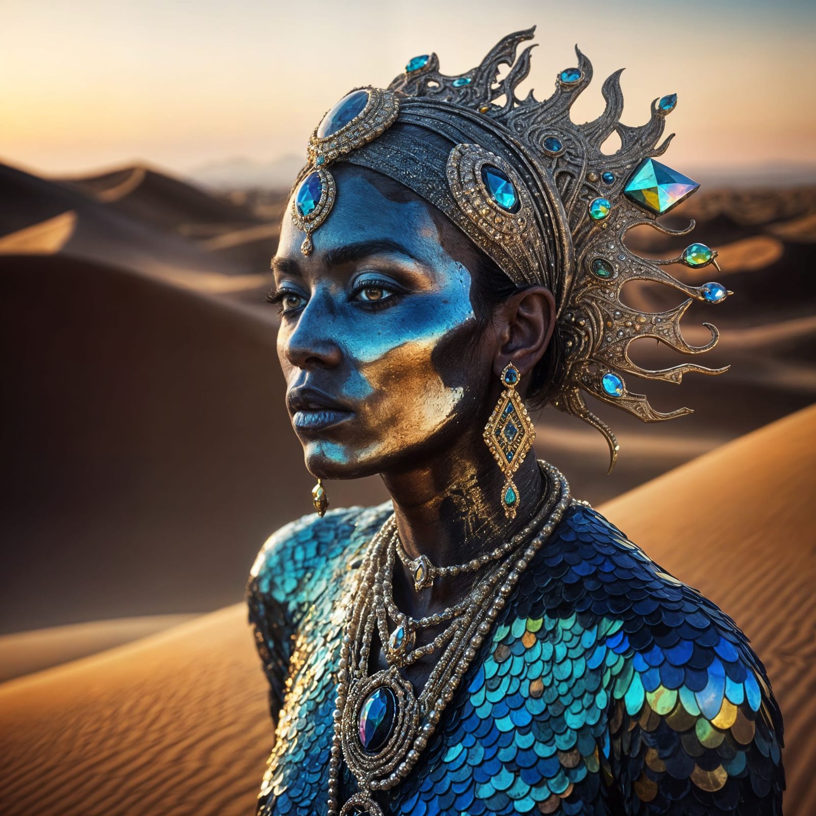 Eerie Jeweled Djinn Appears in Mystical Realm