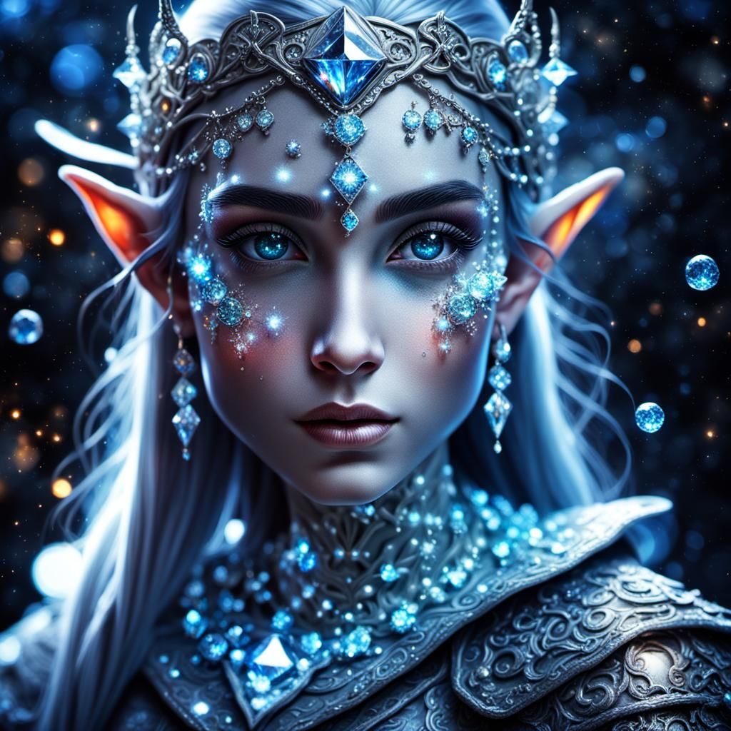 Fantasy Elf in Diamond Art Style with Astro Background