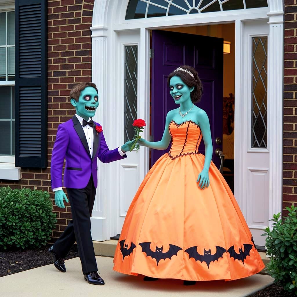 Zombie Prom Date Arrival Hyperrealist Cartoon