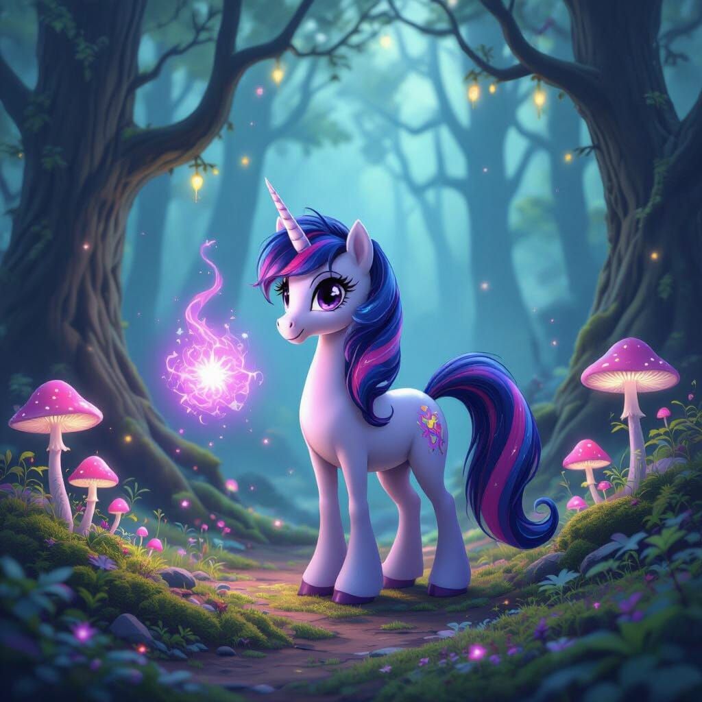 Twilight Sparkle's Magical Spell in Glowing Forest