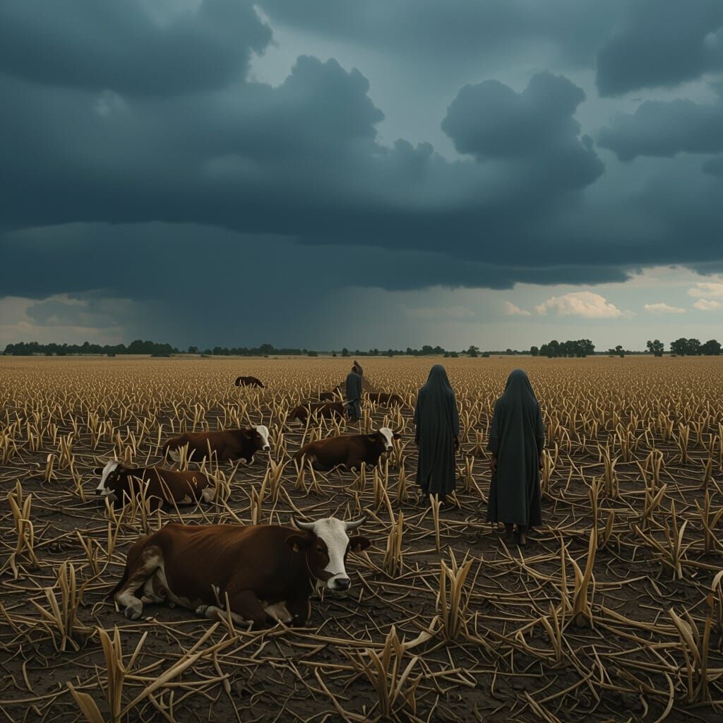 Desolate Farmland Under Stormy Skies