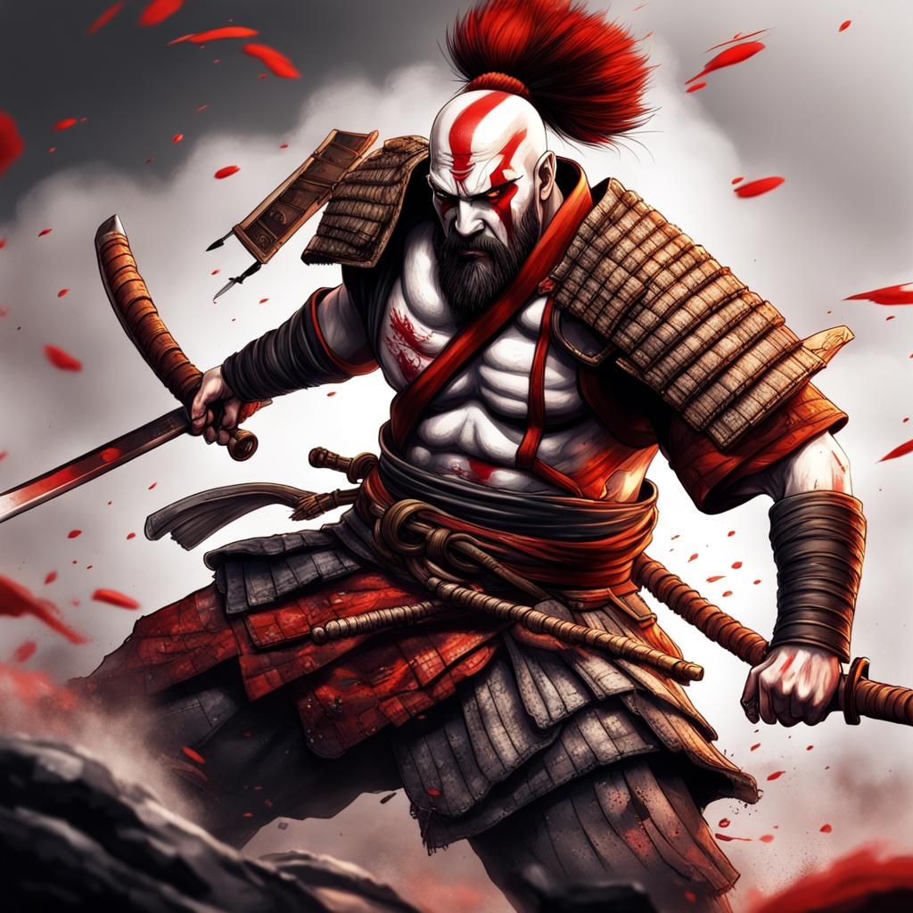 Ronin Kratos Battles Samurai: Hyperrealistic Concept Art