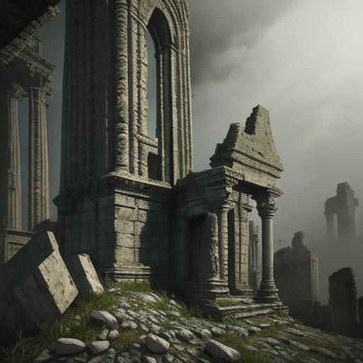 Majestic Rock Pillar Amidst Ancient Ruins