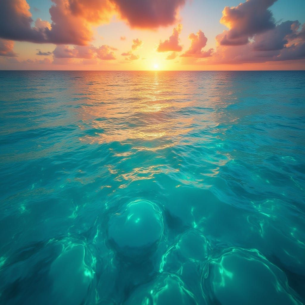 Turquoise Waters at Sunset in Impressionist Style