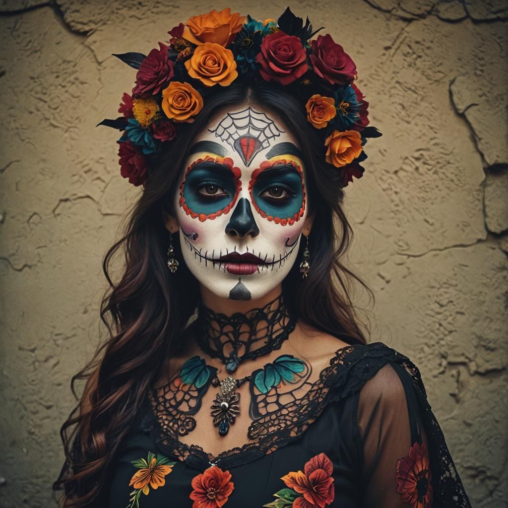Woman in Día de los Muertos Face Paint