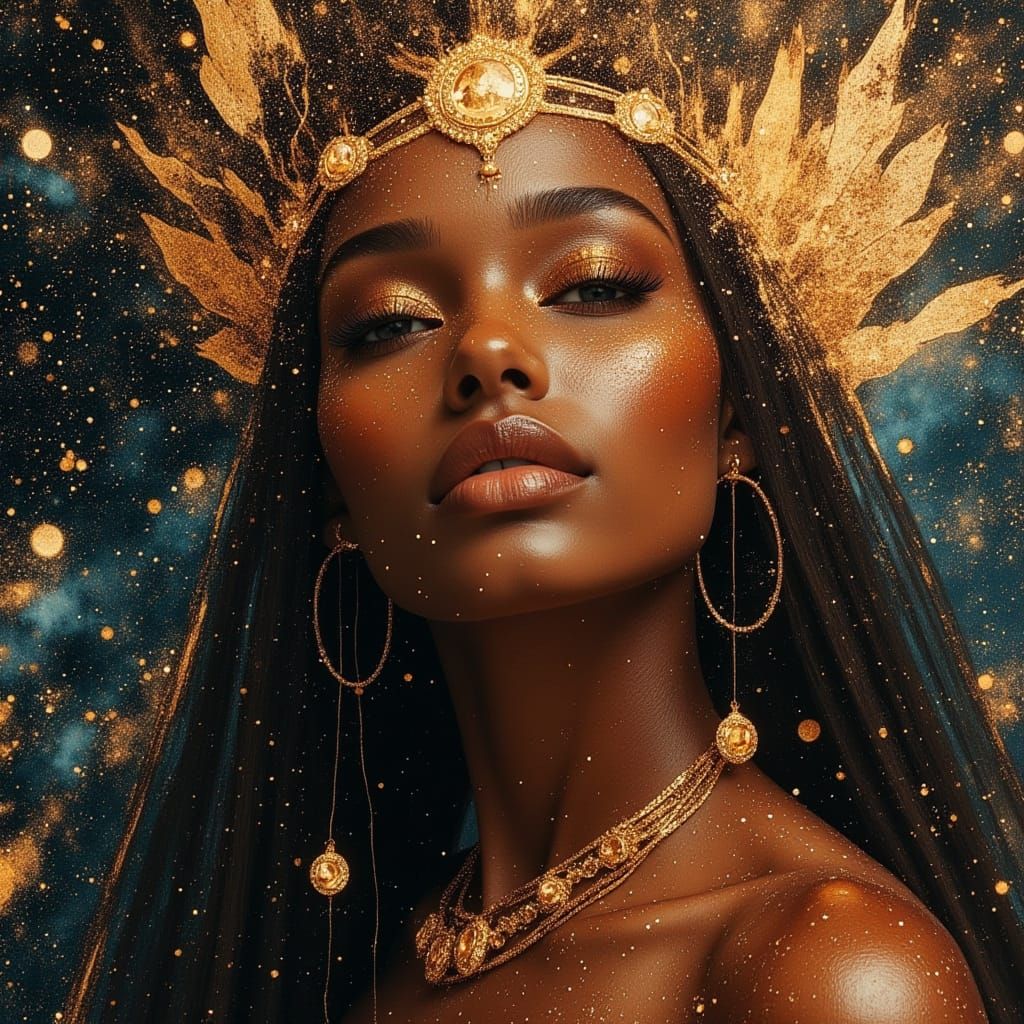 Celestial Beauty: Radiant Queen in Divine Oil Painting