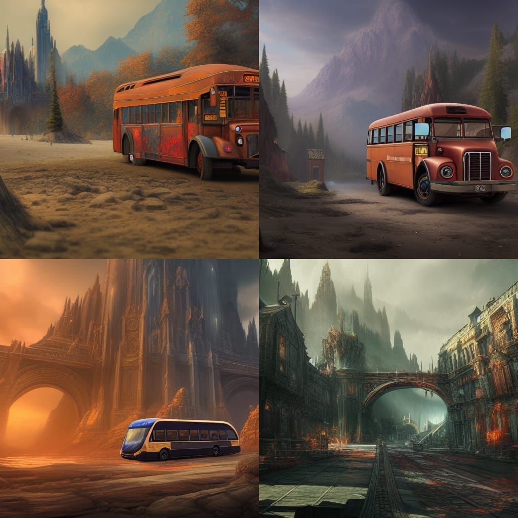 Fantastical Bus in Detailed Matte Painting