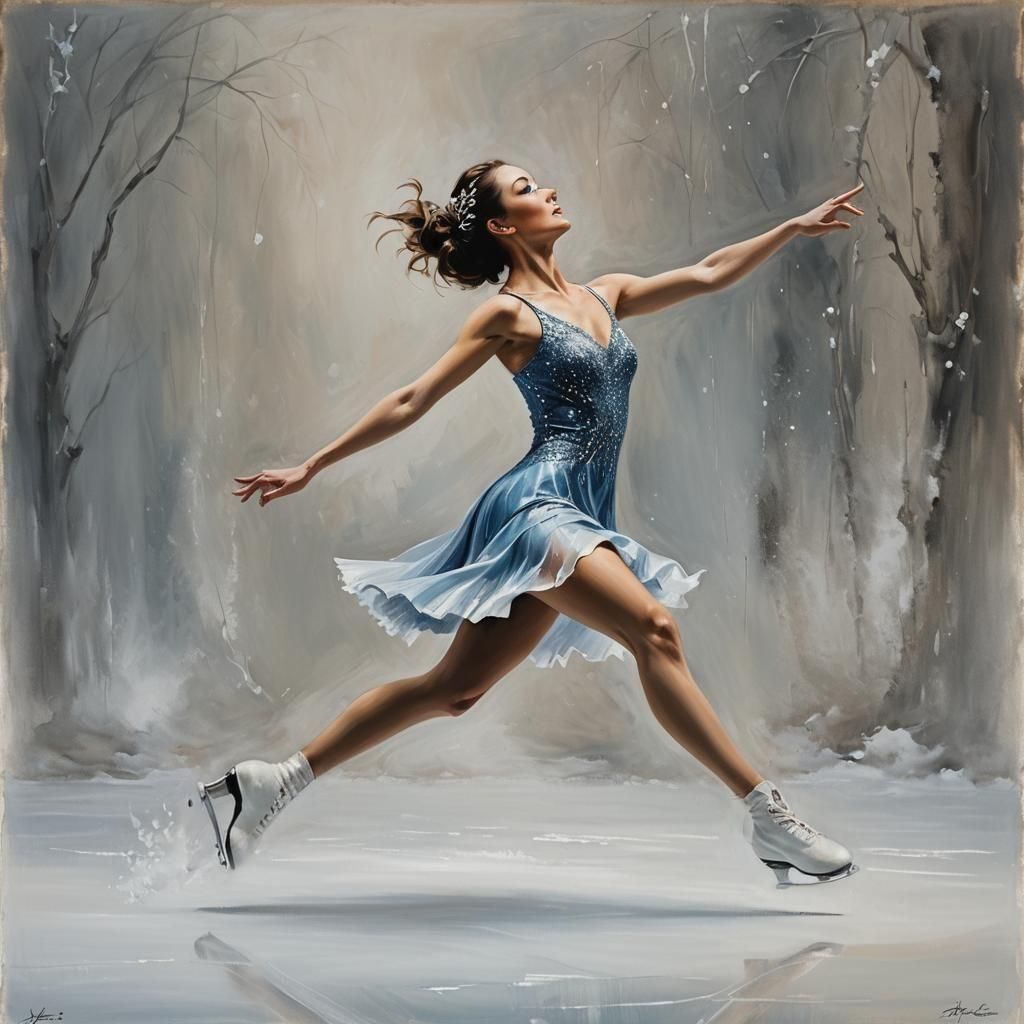 Graceful Ice Skater in Tachisme Style