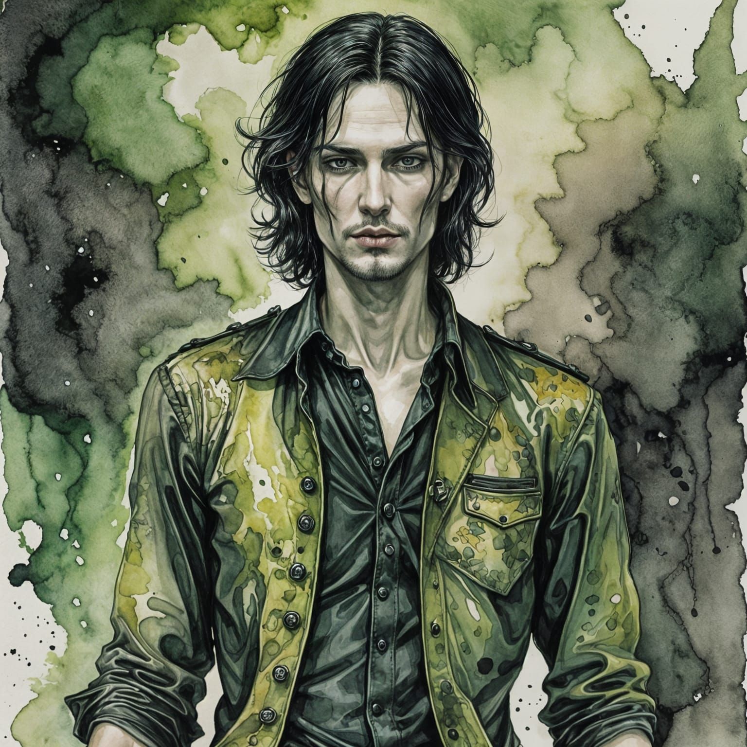 Intricate Alcohol Ink Illustration of a Slender Man