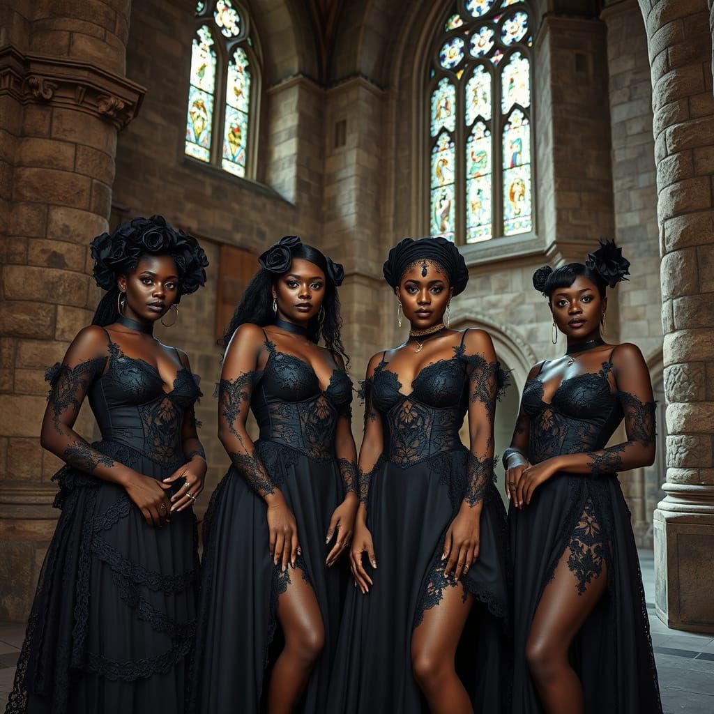 Elegant Dark Gothic Women in Medieval Castle