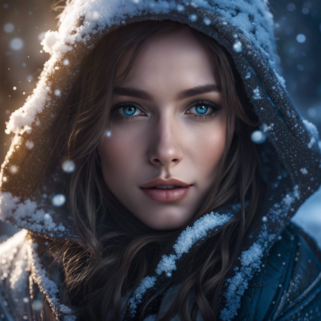 Beautiful Woman Covered with Ice and Snow.