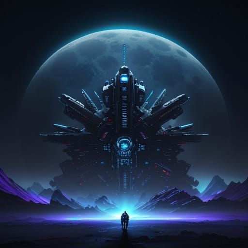 Alien Mothership on Moon in Cinematic Style