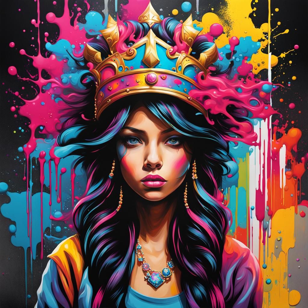 Colorful Graffiti Princess in Street Art Style