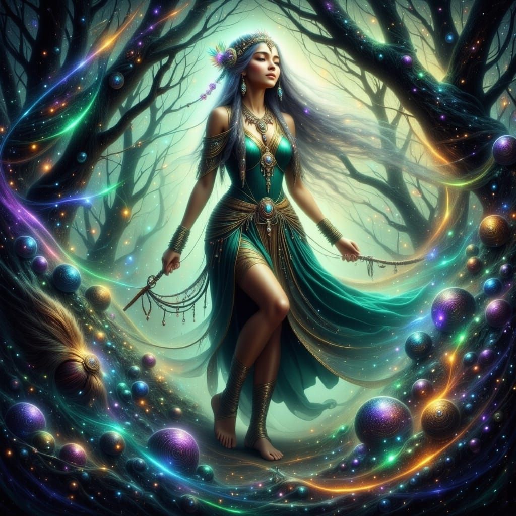 Mystical Elf Maiden in Whimsical Forest Landscape