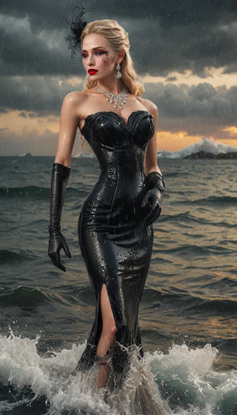 Glamorous Woman in Wet Dress, Detailed Matte Painting