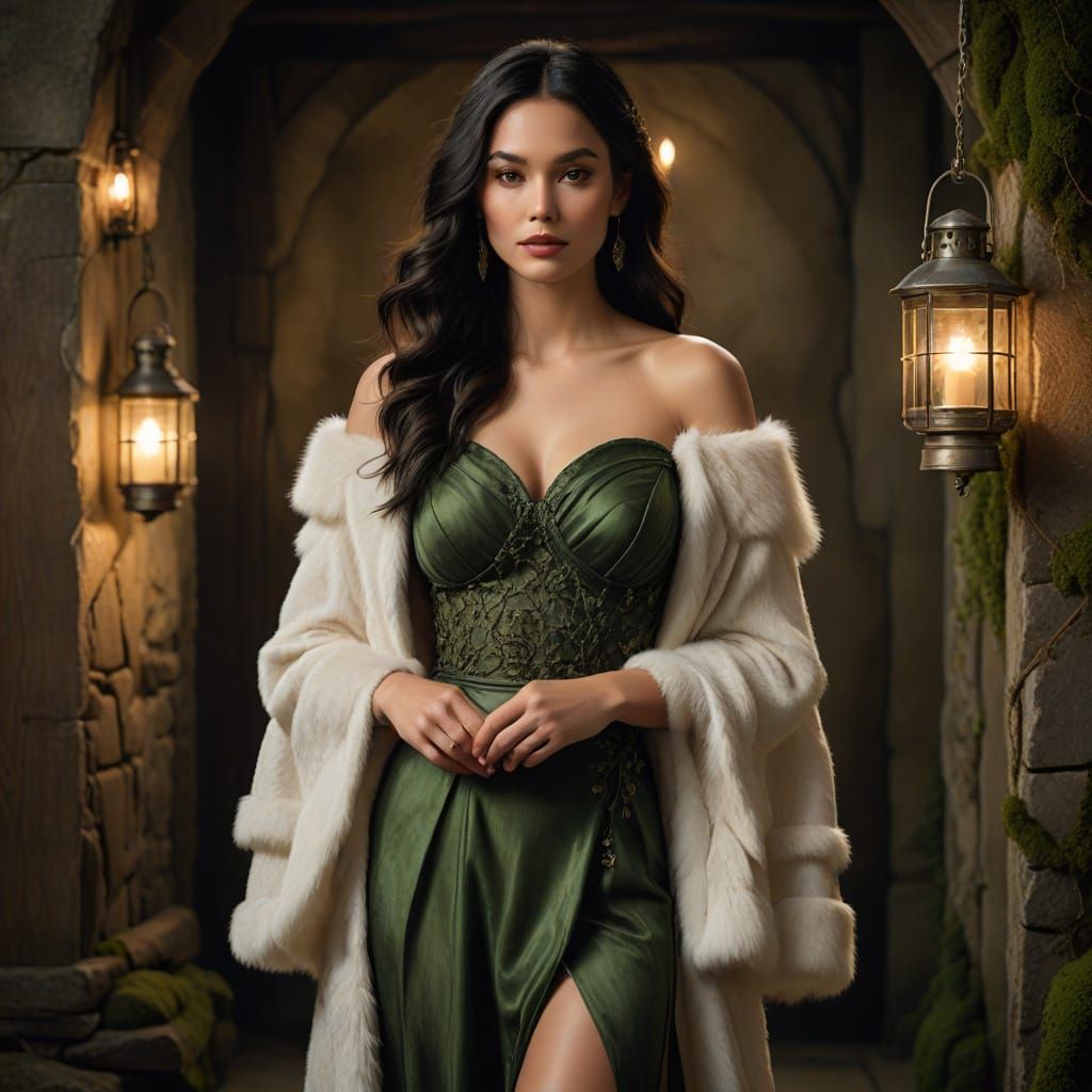 A hyper-realistic portrait of a female character with a fair...