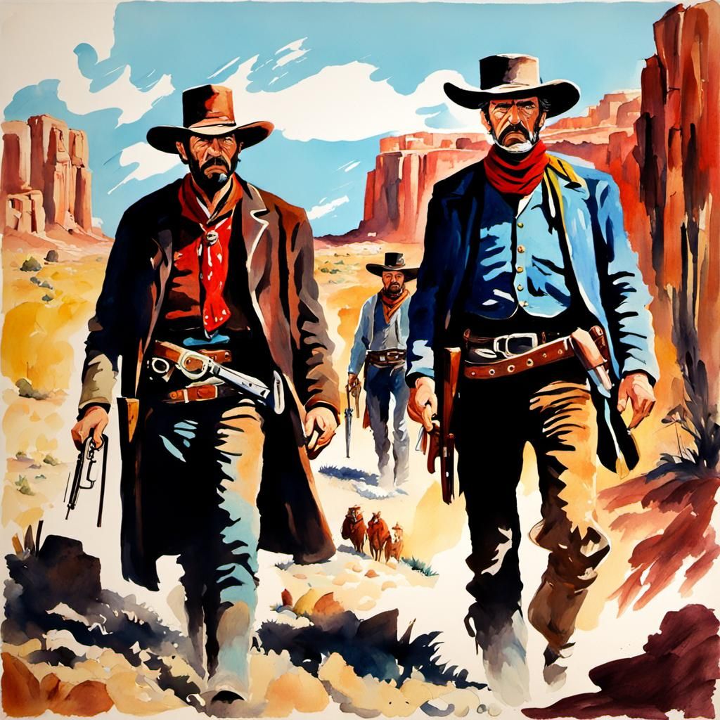 Spaghetti Western in Gouache and Watercolor Style