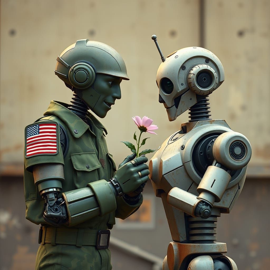 Robot Soldier Honors Mother with a Bouquet
