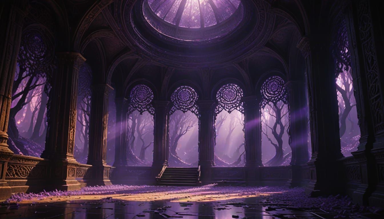 Ancient Violet Chamber Illuminated in Cinematic Brilliance