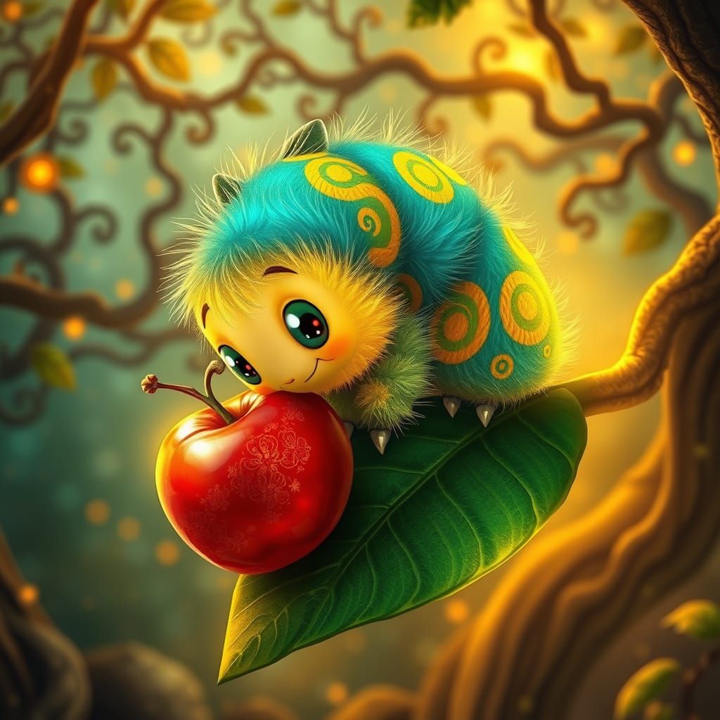 Golden Whimsy: A Friendly Caterpillar's Forest Adventure