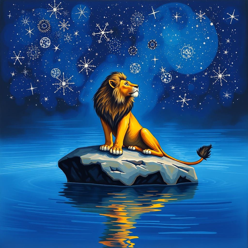 Simba Among Starry Skies in Impressionistic Style