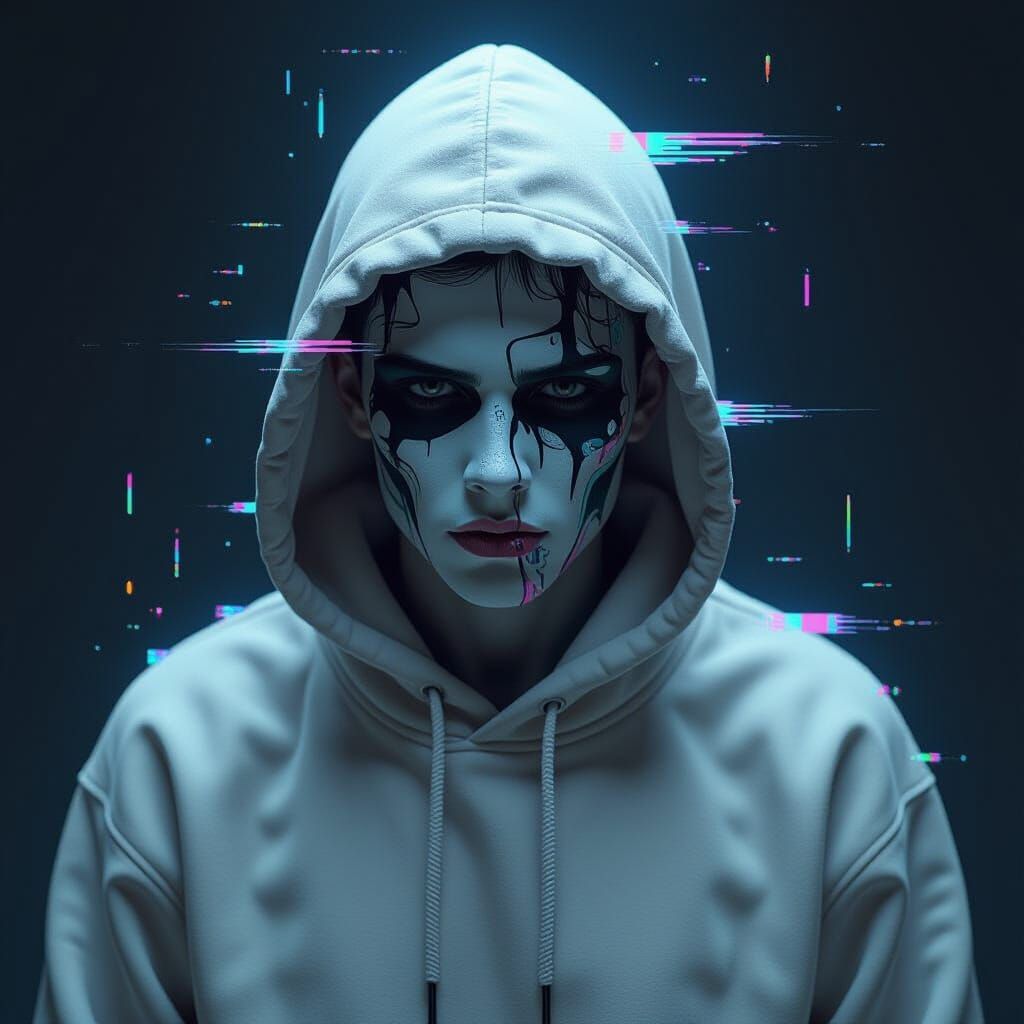 Distorted Portrait in Glitchy Digital Art Style