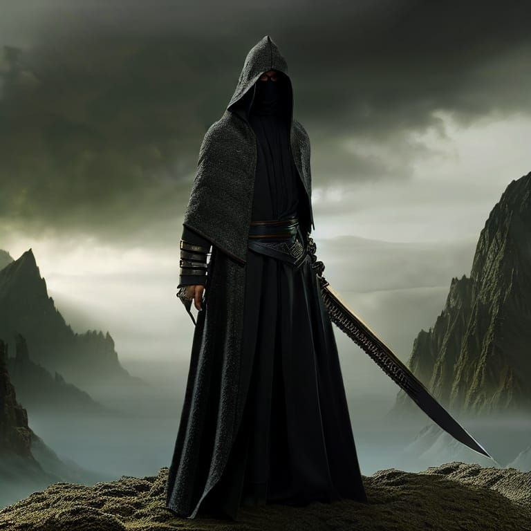 Dark Hooded Rogue Wielding Blades: Digital Matte Painting