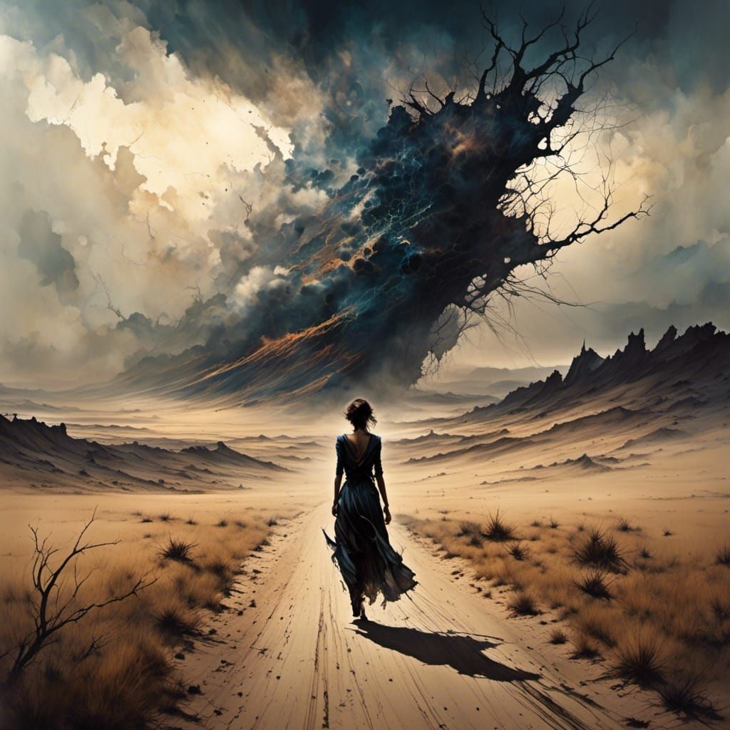 Dark Desert Highway in Digital Matte Painting Style