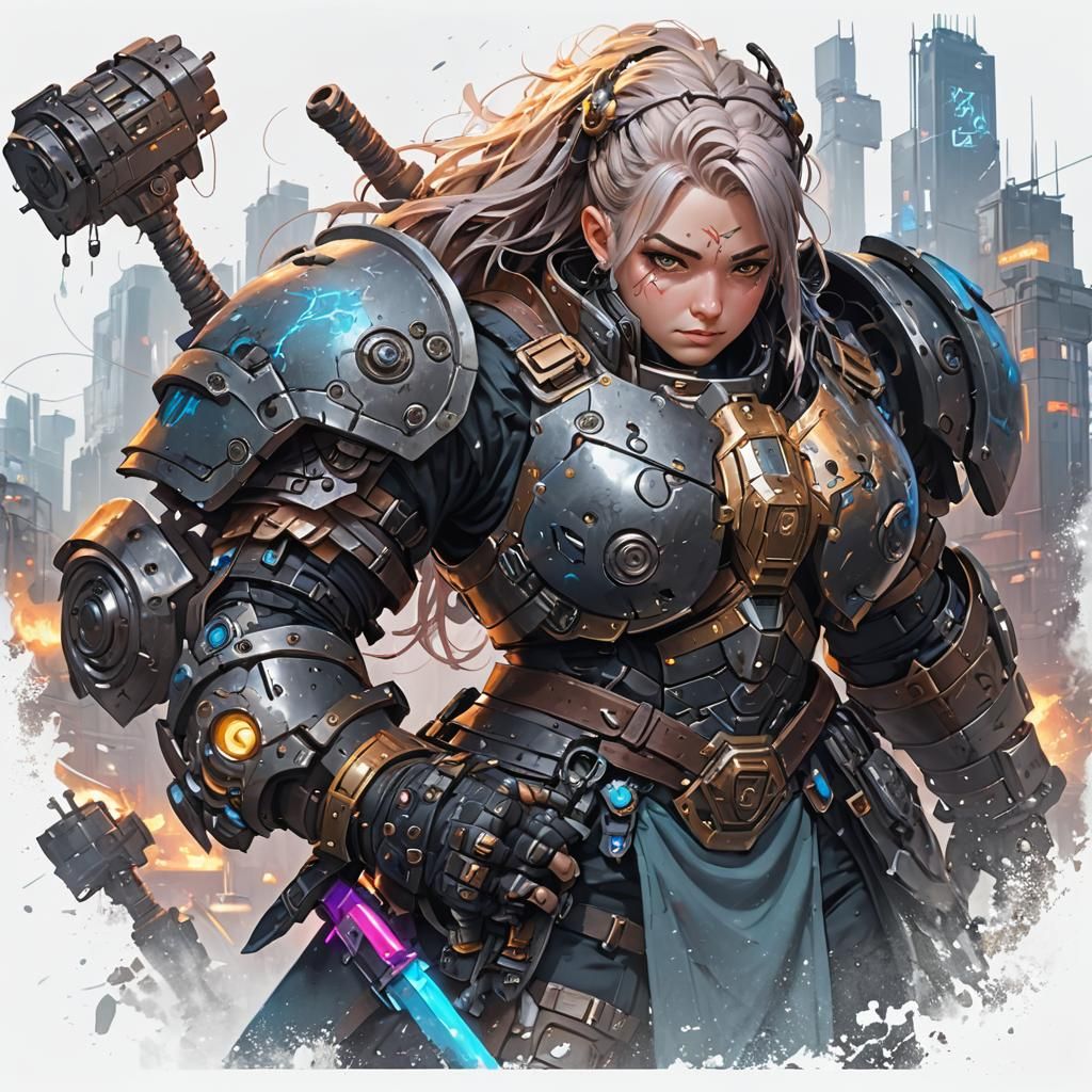 Cyberpunk Dwarf Warrior in Graffiti Art Style