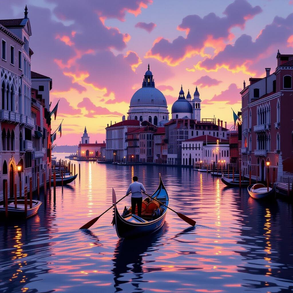 Venice Gondola Sunset in Dreamy Fantasy Style