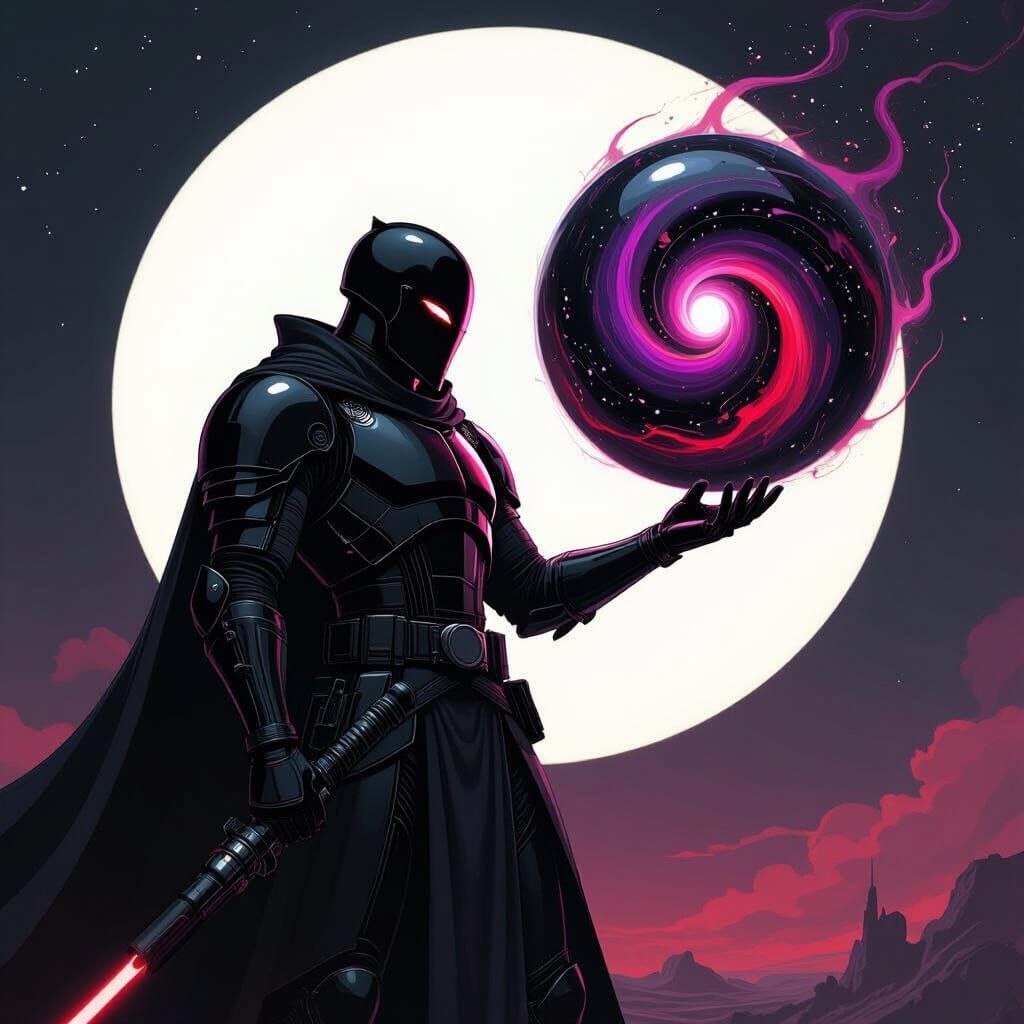 Futuristic Dark Knight with Energy Orb in Cyberpunk Style