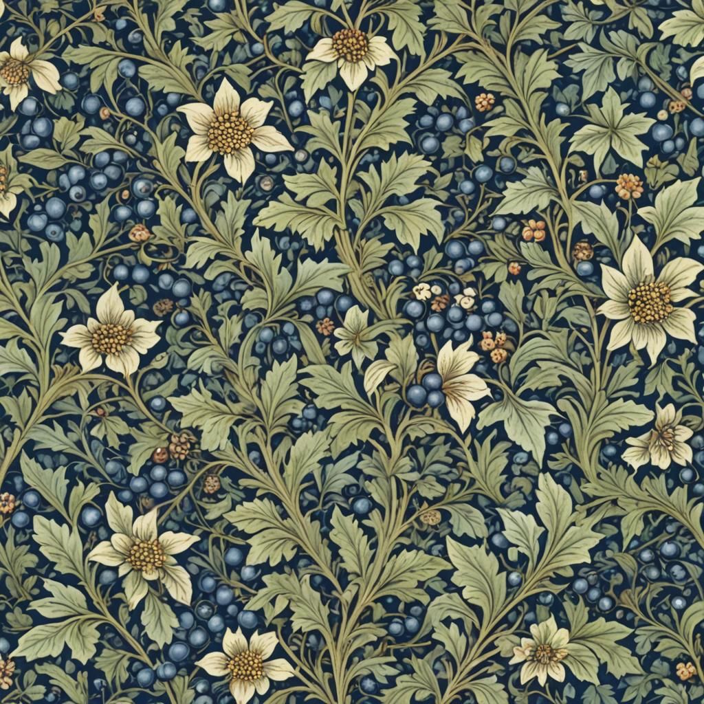 Blueberry Branch in William Morris Style