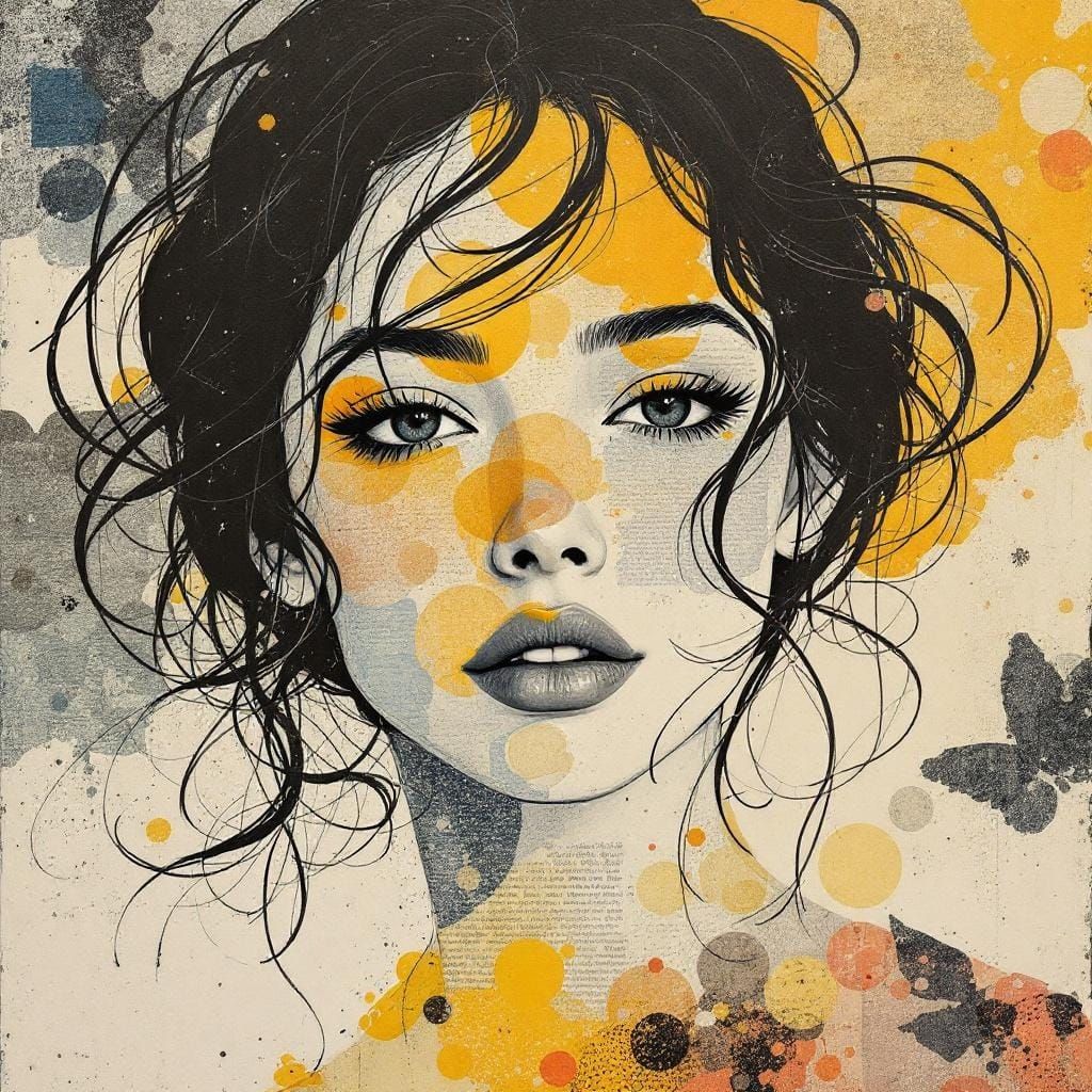 Organic-Textural Portrait with Dimensional Newspaper Collage