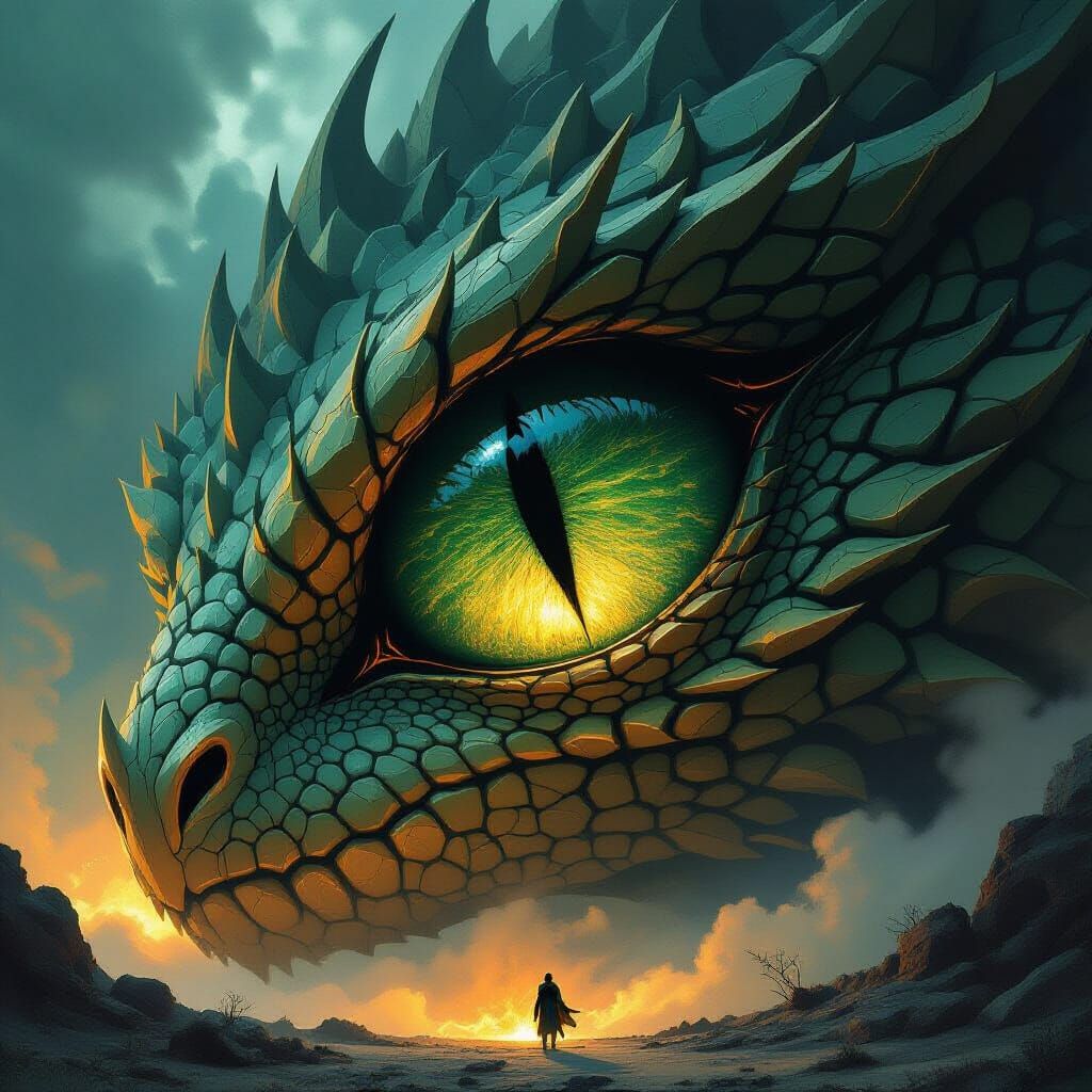 Dragon's Eye in Ancient Slumber, Dark Fantasy Art