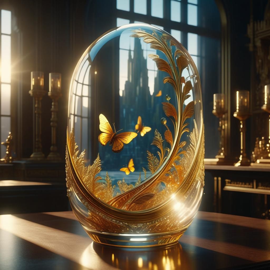 Golden Light Animates Glass Figures: Digital Matte Painting
