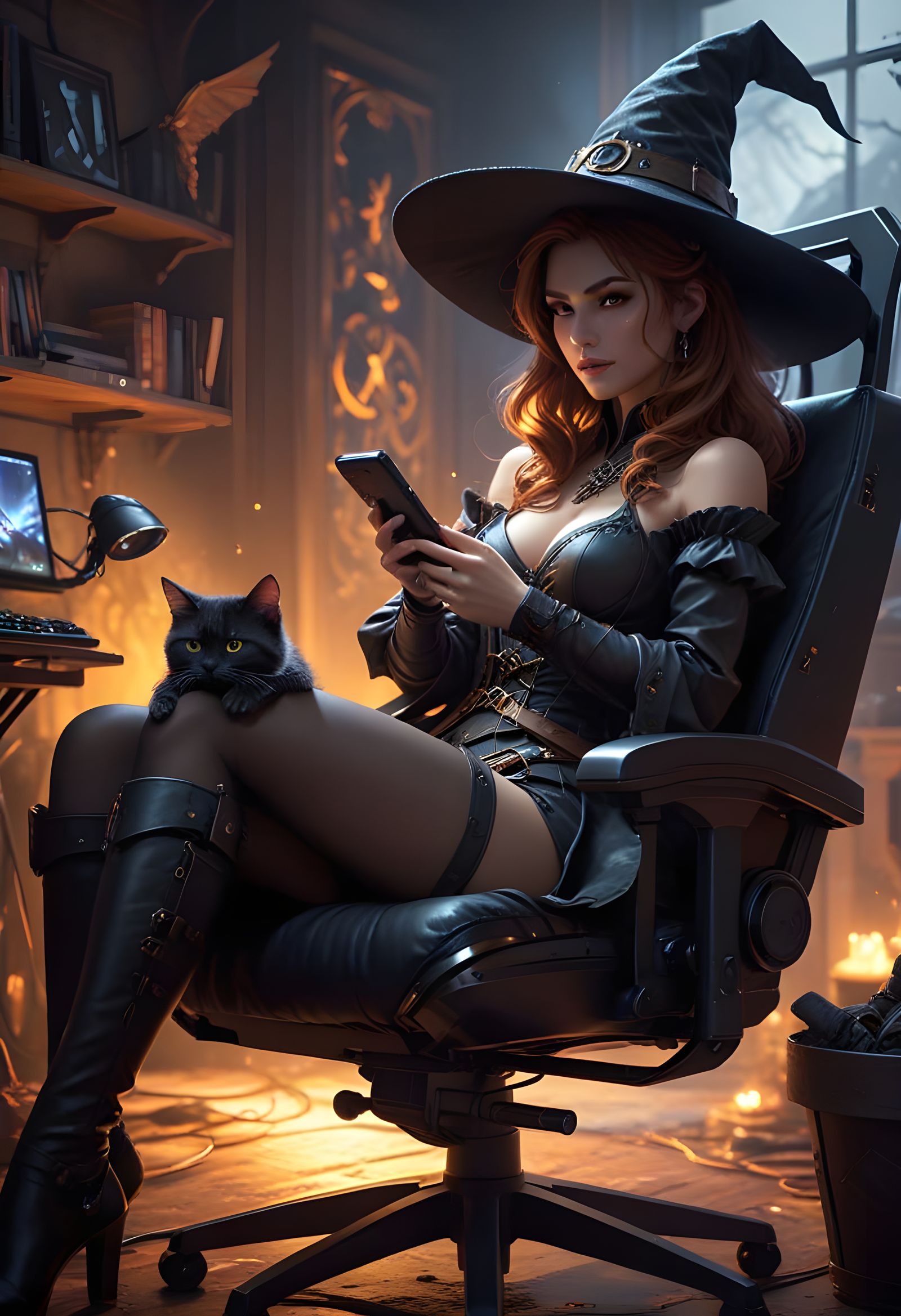 Gaming Witch in Cyberpunk Aesthetic