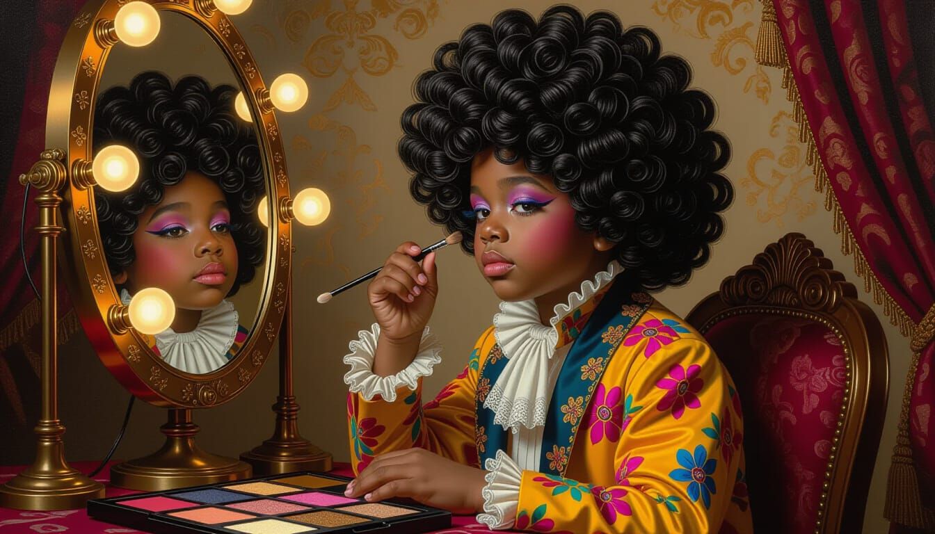 Boy Prepares for Stage, Oil Painting Style