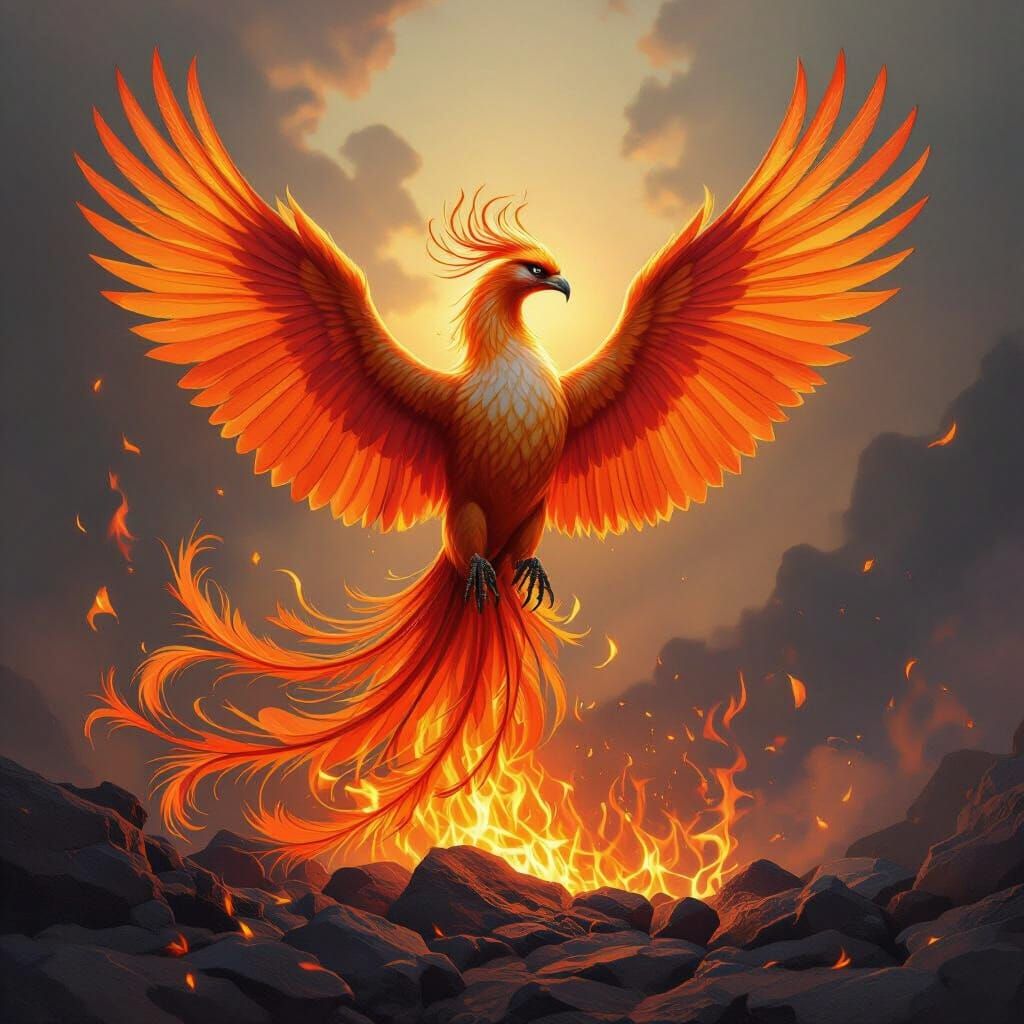 Majestic Phoenix Rising: A Baroque Oil Painting