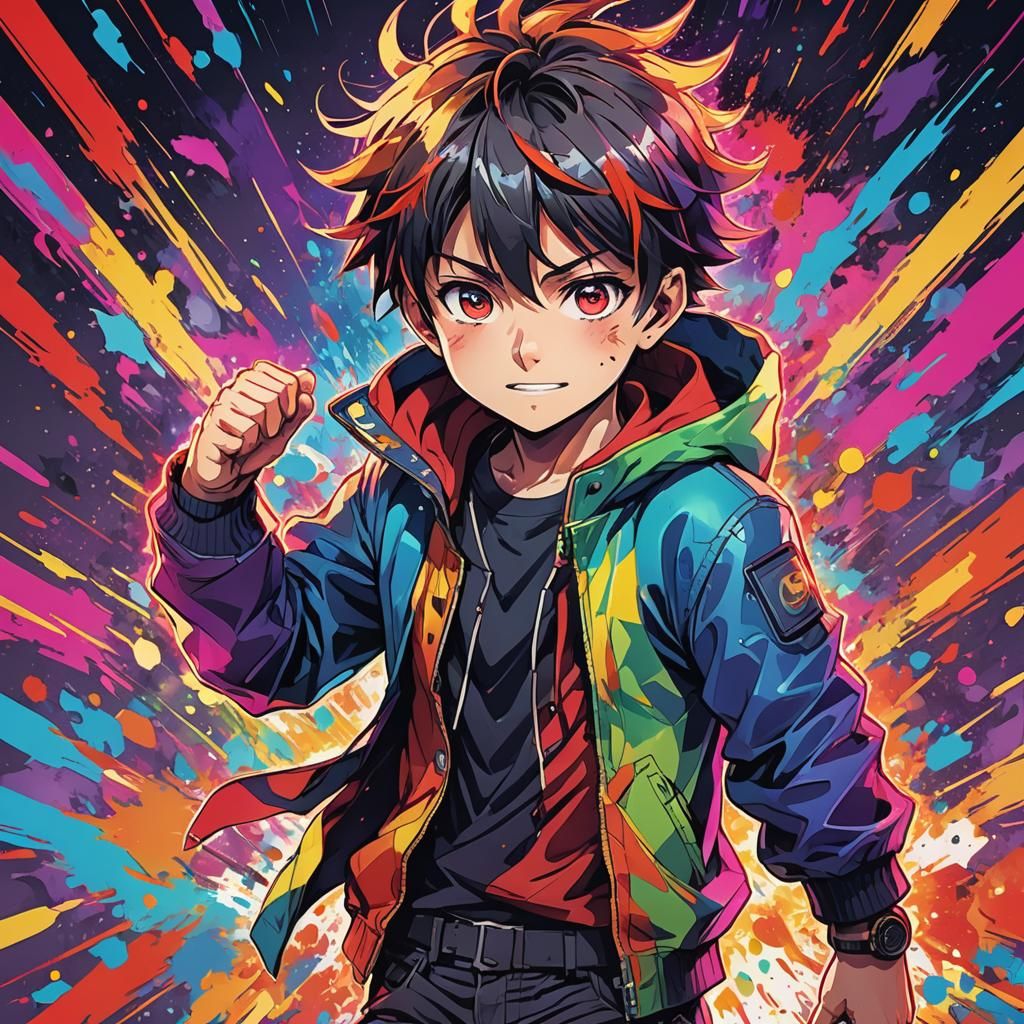 Dynamic Manga Kid in Vibrant Anime Style