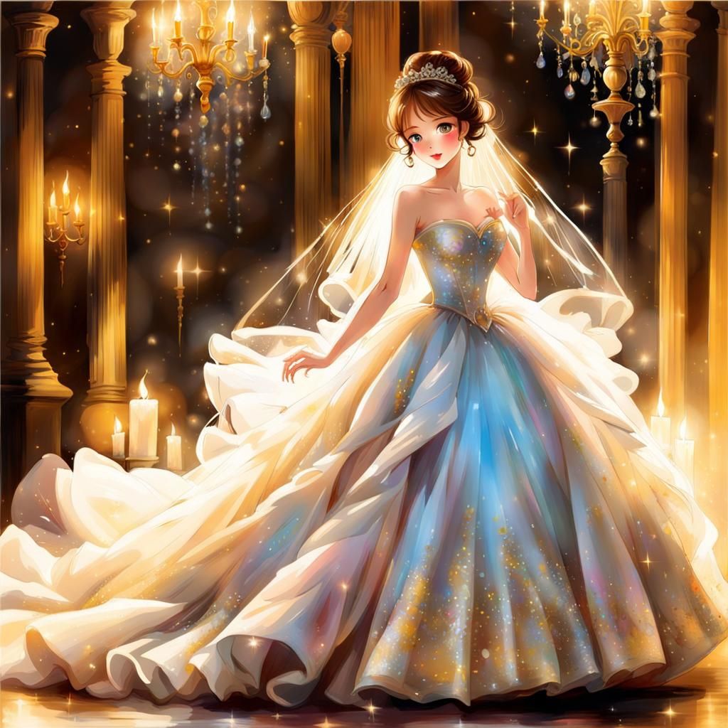 Glowing Ball Gown Lady with Celestial Hair