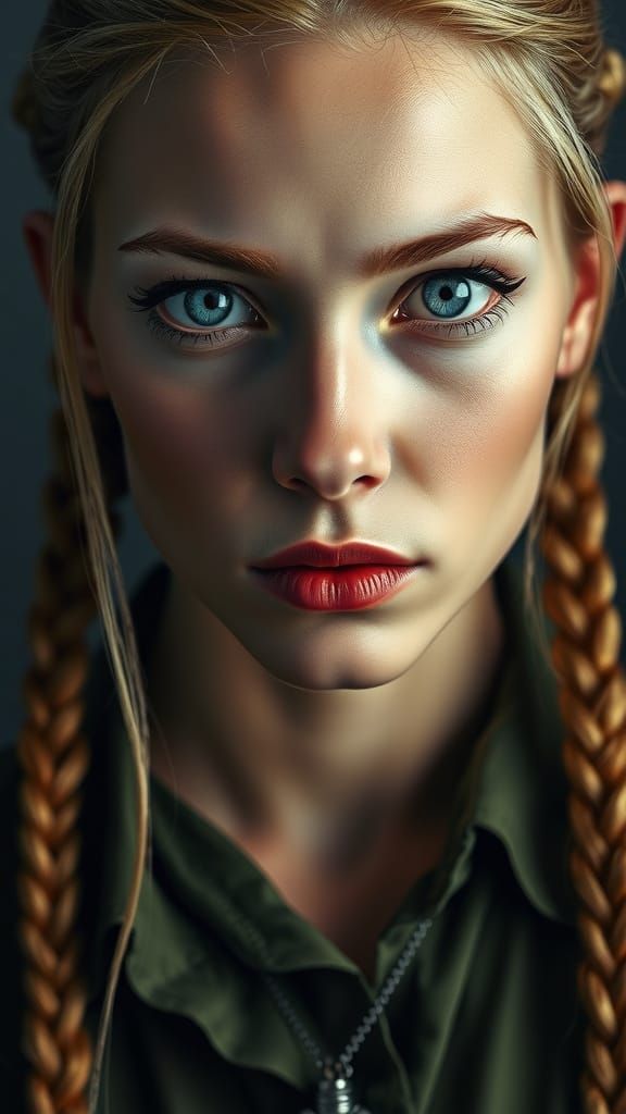 a fierce and stunning young woman facing forward