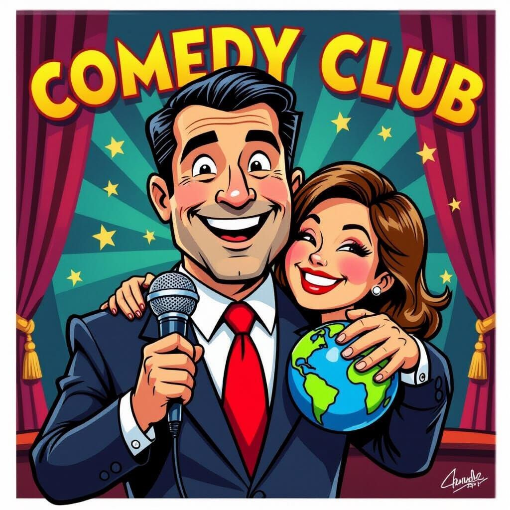 Smiling Benefactor at Comedy Club in Caricature Style