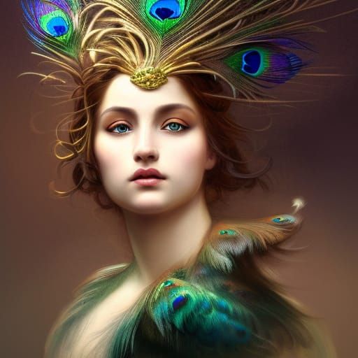 Peacock Woman Portrait in Hyperdetailed Style